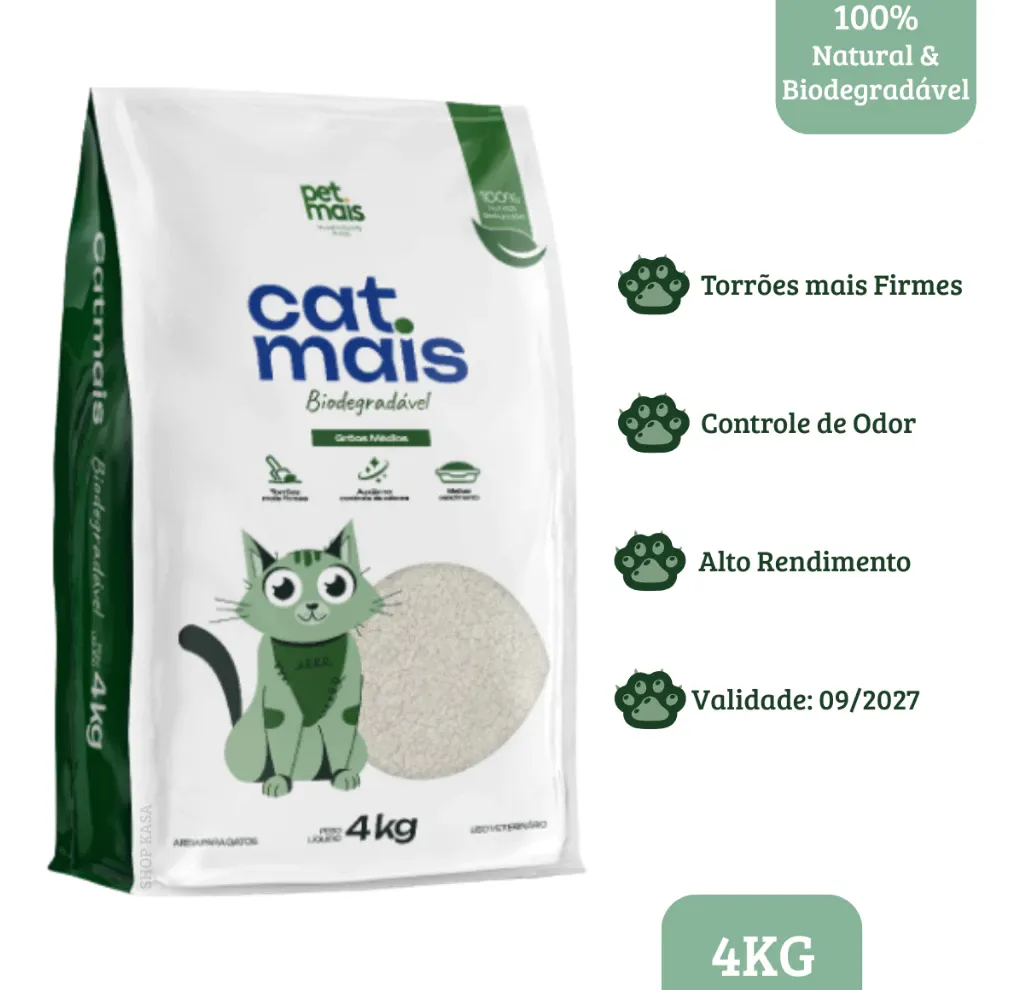 Areia CatMais Biodegradável 100% Natural 4Kg